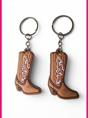 Cowgirl Boot Keychain Pair - Brown with Pink Accent